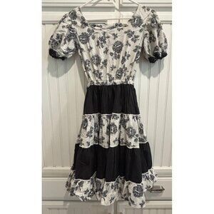 Vintage H Bar C Dress Ranch Wear California Square Dance Black White floral dots